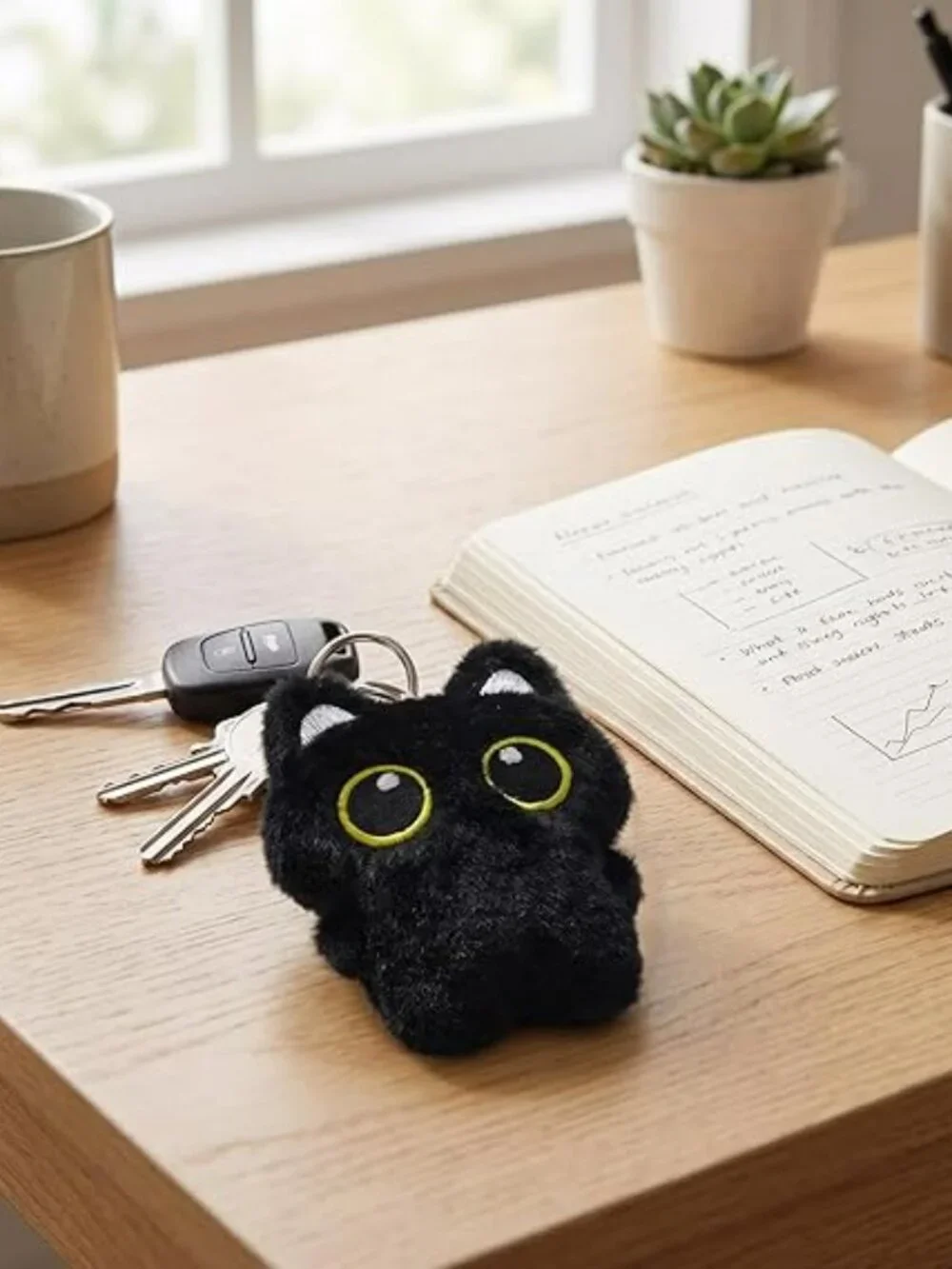 Black Cat Plush Keychain Kawaii Bag Charm Purse Backpack Keys New from a Non